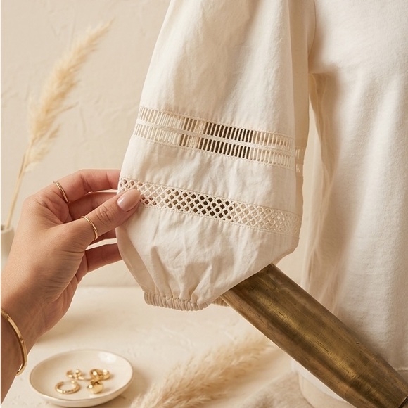 Emily Lovelock - Anthropologie White & Cream Puff Sleeve Top - Picture 2 of 9